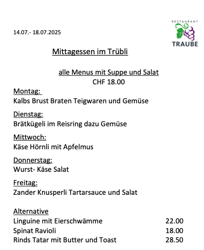 Unsere Mittags Menu der Woche